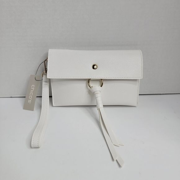 Chicos Convertible Tassel Crossbody Bag Fold Over Bag Zip Up‎ White - Picture 1 of 14